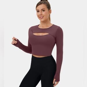NWT HALARA Plum Long Sleeve Cutout Crop Top
